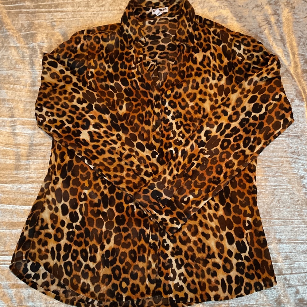 Express M Cheetah Print Portofino Shirt